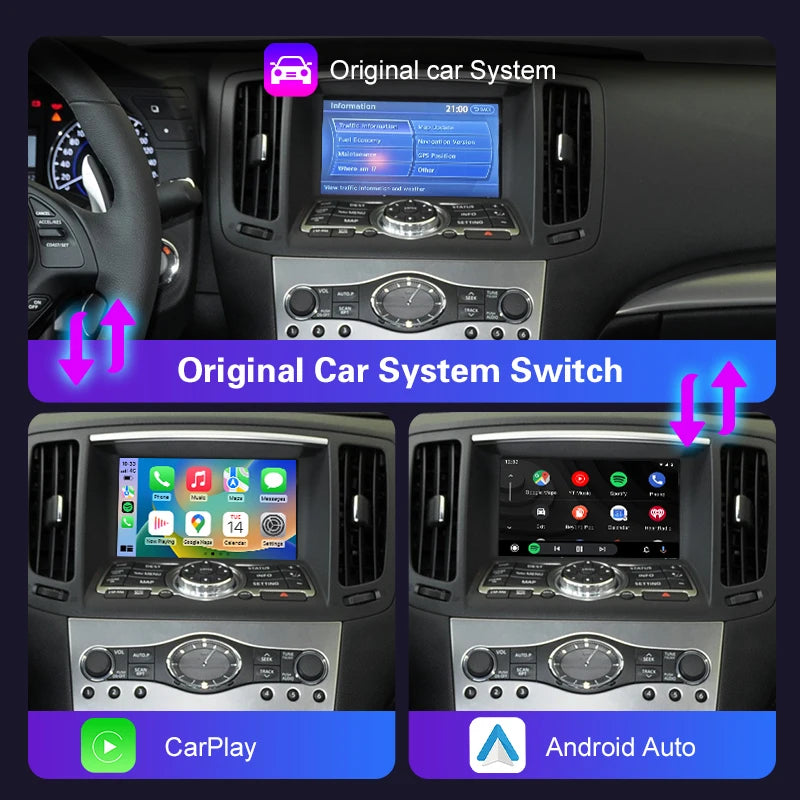 Wireless CarPlay Android Auto Adapter for Infiniti G Series G37 G35 Support Mirror Link Ai