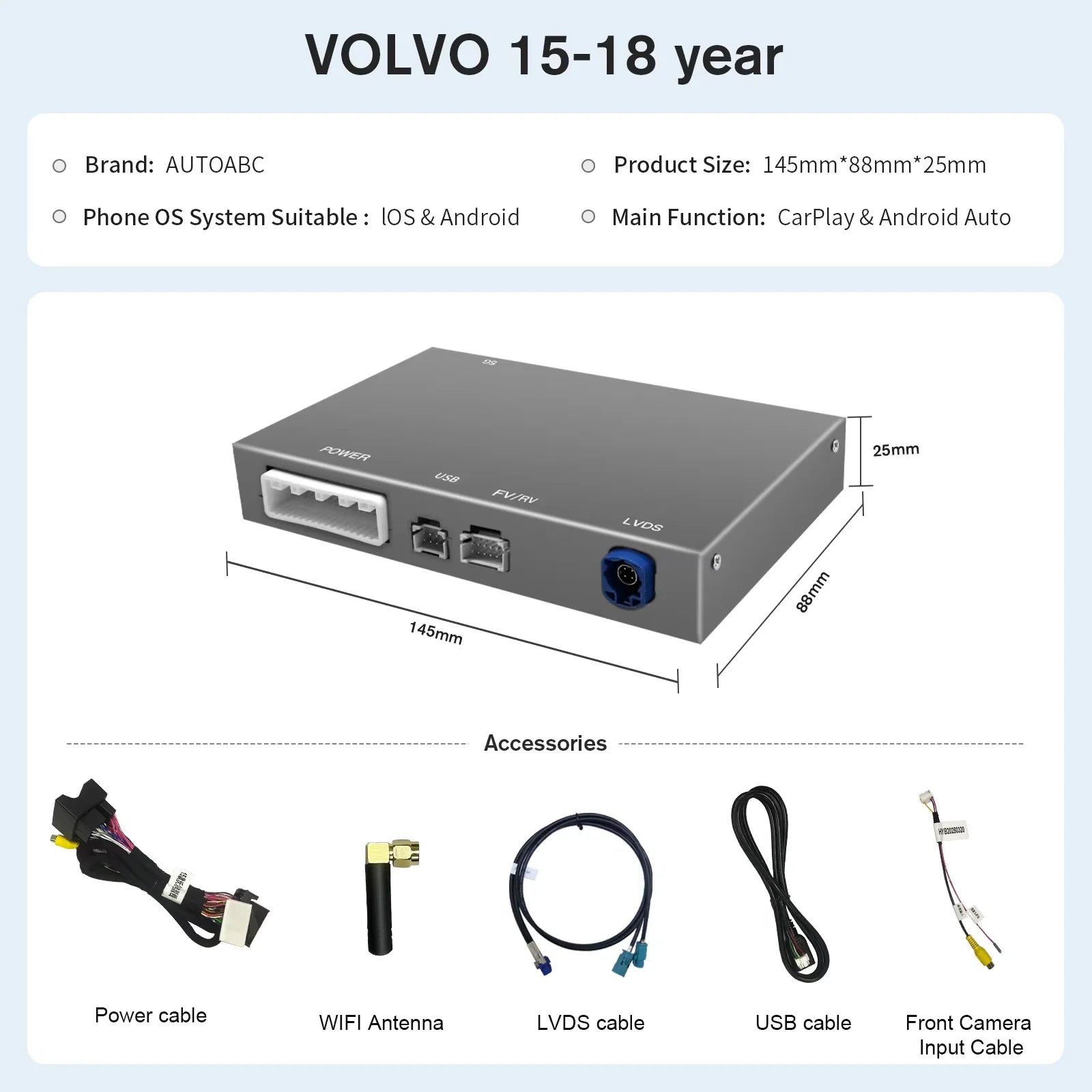 AUTOABC Wireless/Wired Carplay Android Auto For Volvo V40 V60 V70 S60 S80 XV60 D2 5.8 Modu