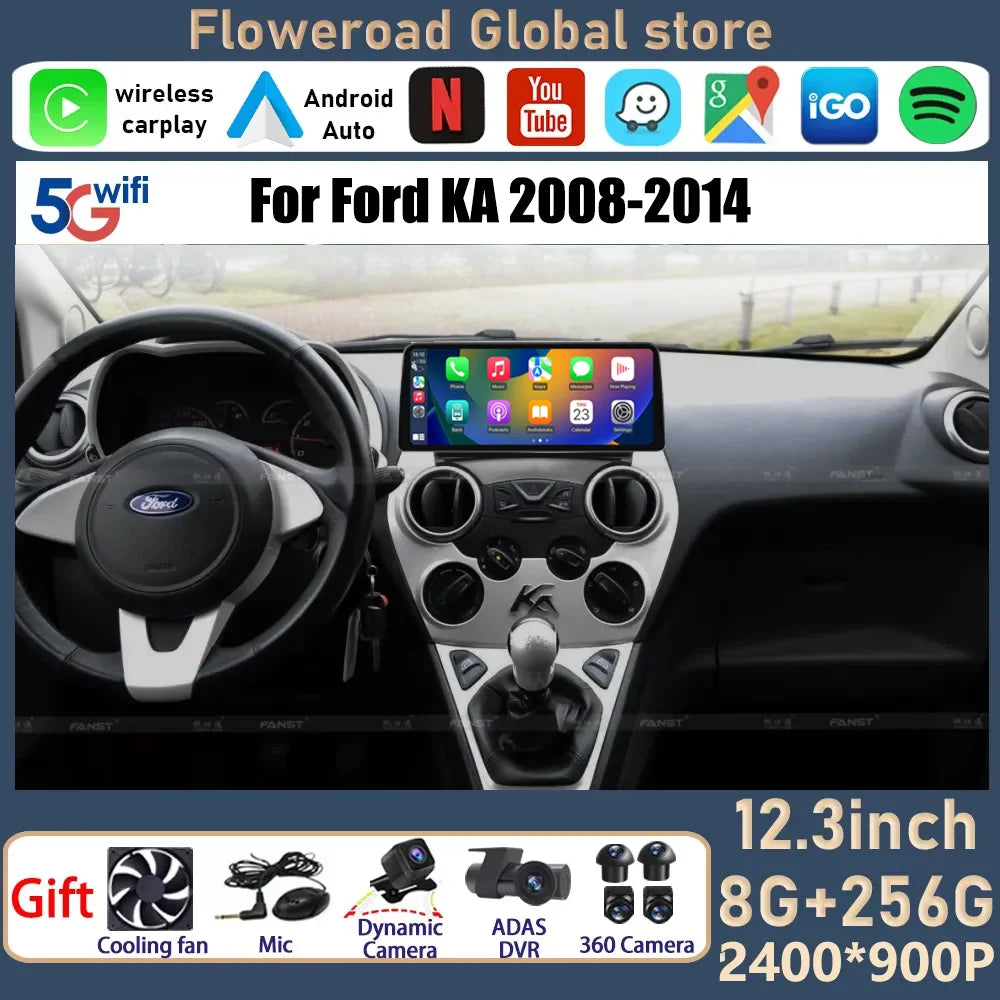 12.3 inch 2400*900 Android 15 For Ford KA 2008-2014 Multimedia Car GPS Navigation Radio Pl | AUTOKITSHOP