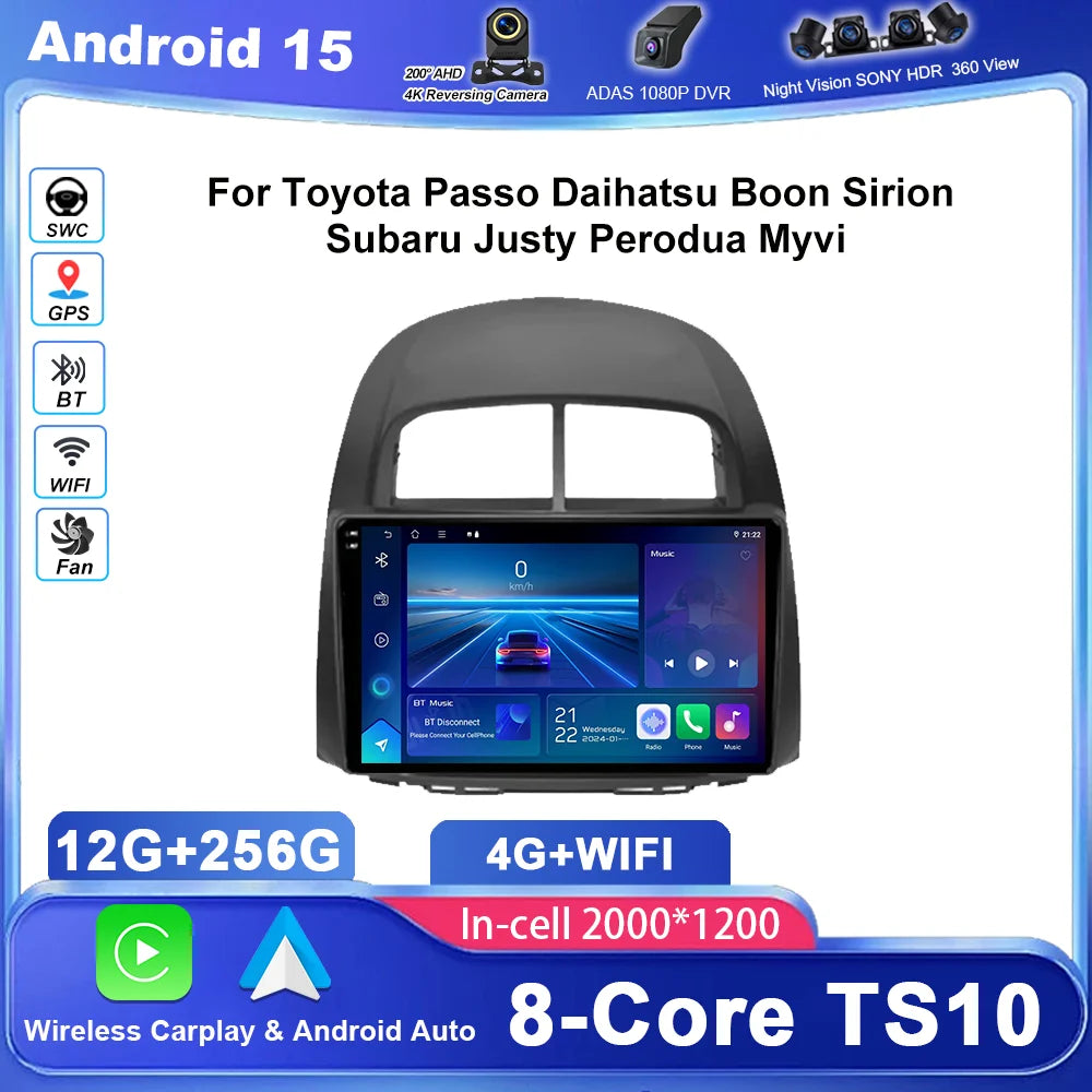 Android 15 Car For Toyota Passo Daihatsu Boon Sirion Subaru Justy Perodua Myvi Auto Radio