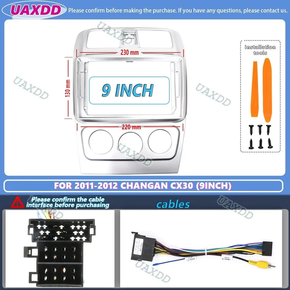 FOR 2011-2012 CHANGAN CX30 9INCH 2Din Car Android frame Kit panel fascia cable video harne