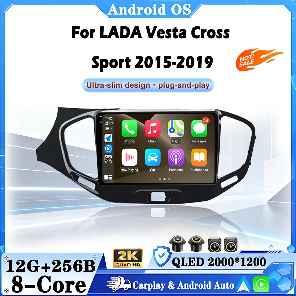Android 16 Auto Car Radio Multimedia Video Player CarPlay For LADA Vesta Cross Sport 2015-