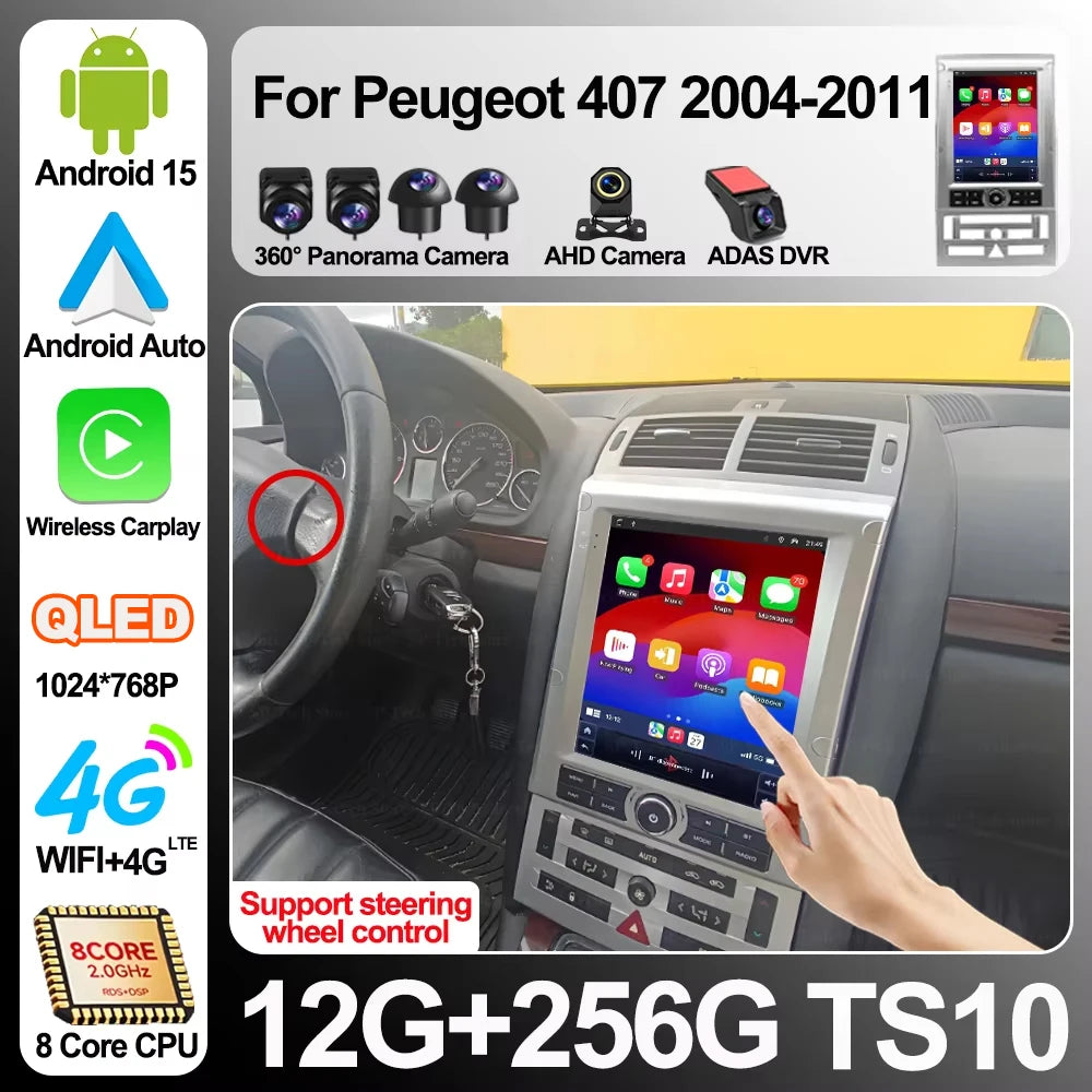 9.7 Inch Android 16 For Peugeot 407 2004-2011 Wireless Carplay Stereo Multimedia Player Gp | AUTOKITSHOP