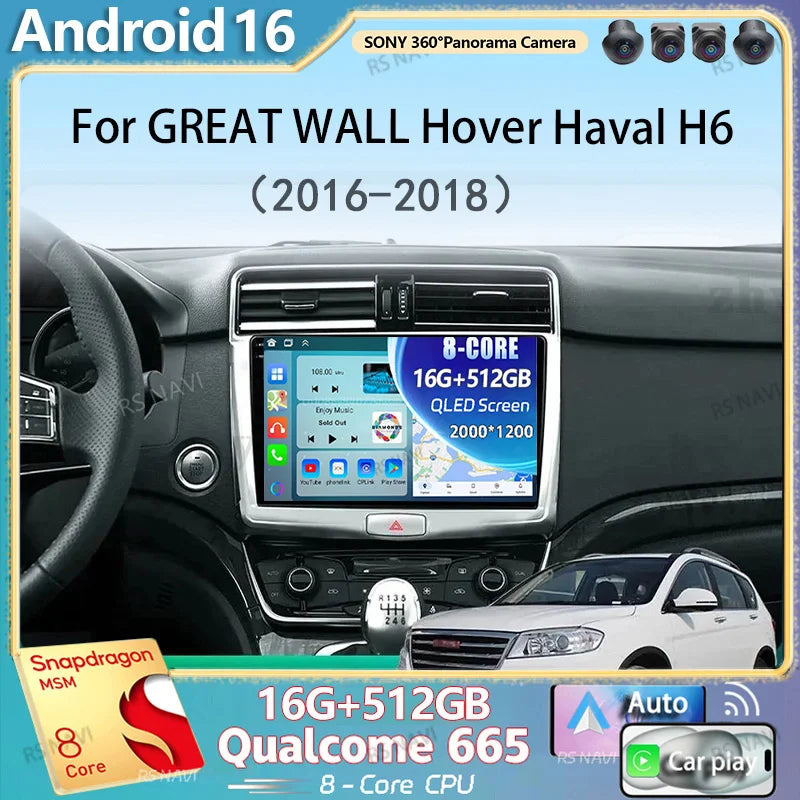 Android 16 Carplay Car Radio For GREAT WALL Hover Haval H6 2016 2017 2018 Multimedia Video