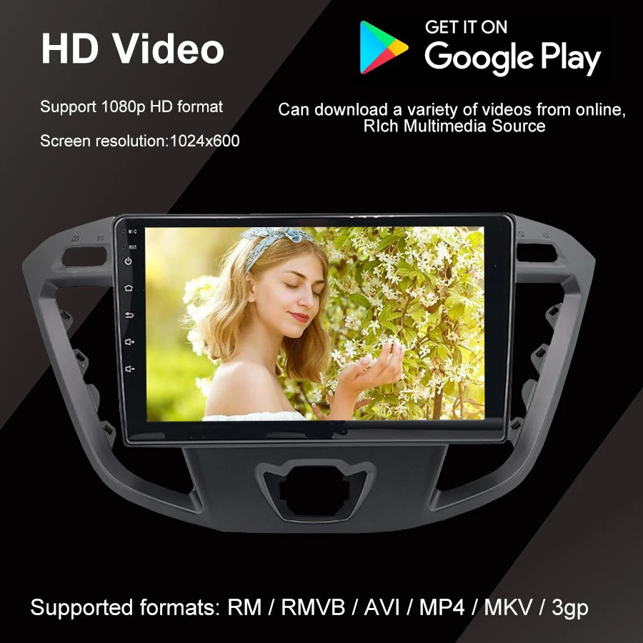 10.1Inch Car Radio Android 14 For Ford Transit Custom 2014 Super Slim Touch Screen Stereo