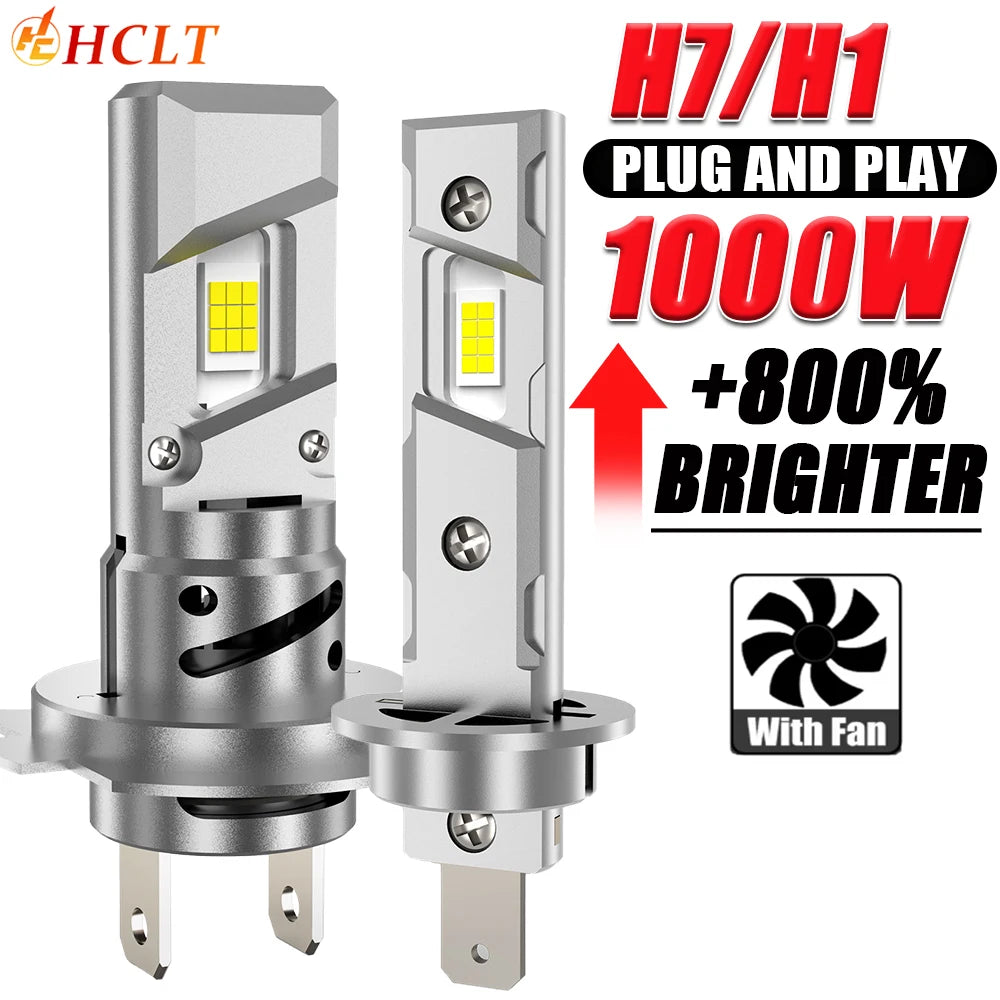 H7 H1 CANBUS LED Headlight Bulbs 300000LM Turbo Fan Diode Lights for Car 6000K Bright Whit