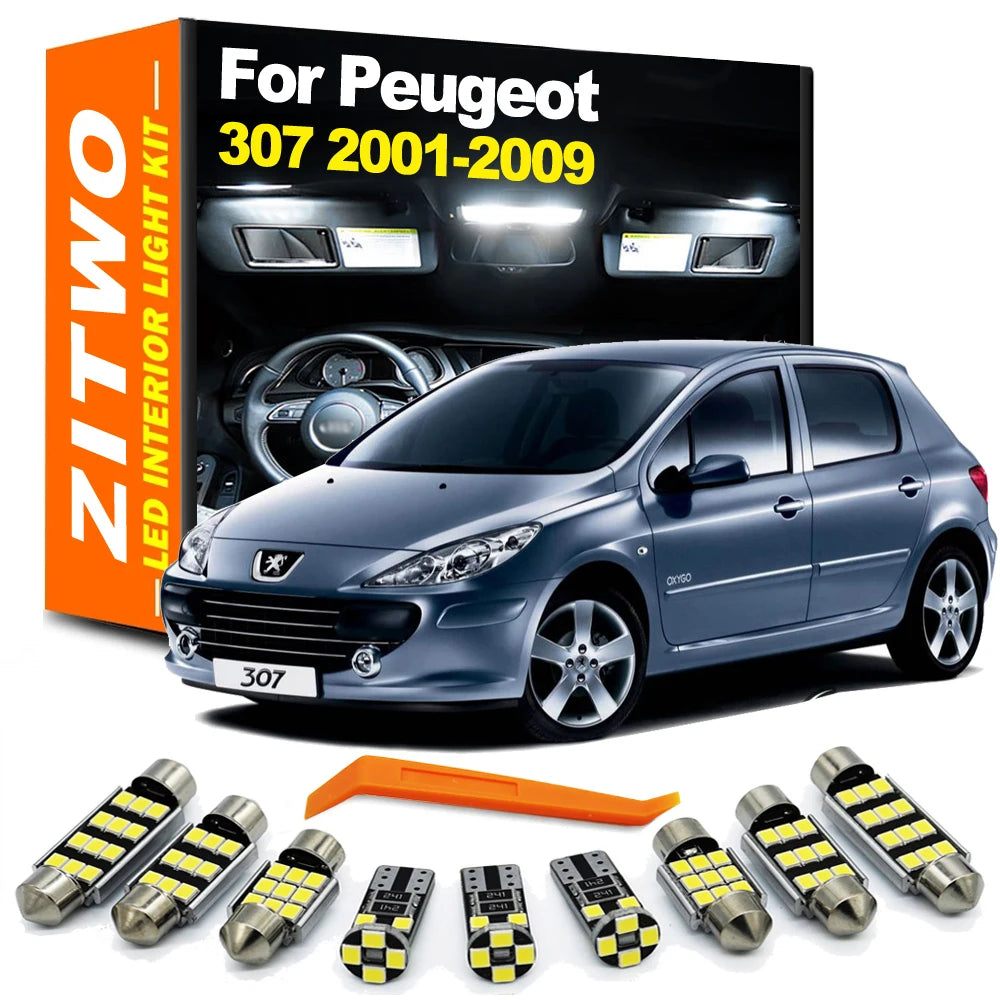 ZITWO 16Pcs Full LED Bulb Interior Dome Sunvisor Light Kit For Peugeot 307 Hatchback SW Sedan 2001-2004 2005 2006 2007 2008 2009