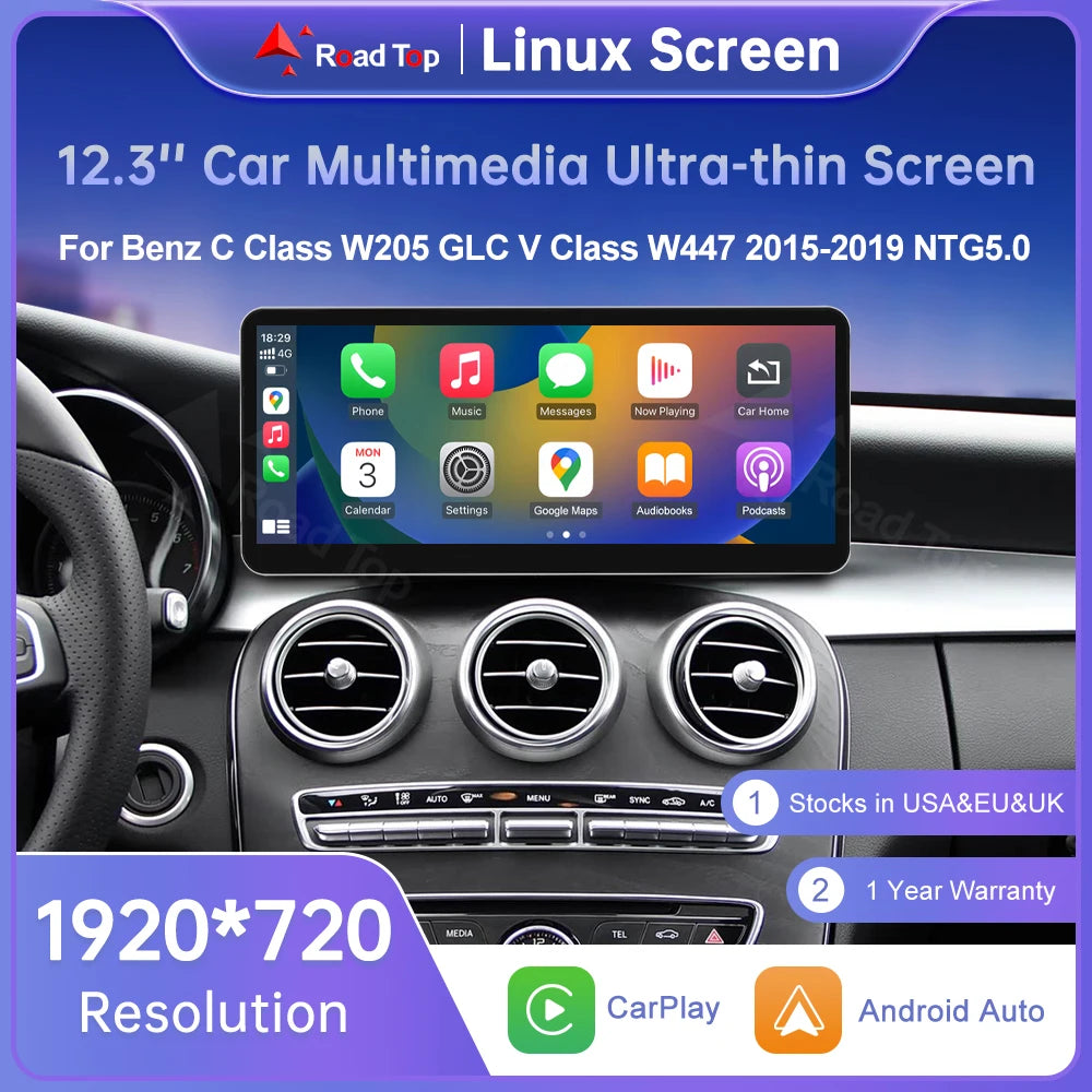 12.3" Linux Touch Screen for Mercedes Benz W205 GLC C V Class V447 GLA CLA NTG5.0 2015-201