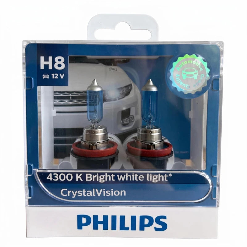 Philips H8 12V 35W Crystal Vision Car Halogen Headlight 4300K Bright White Auto Lamps