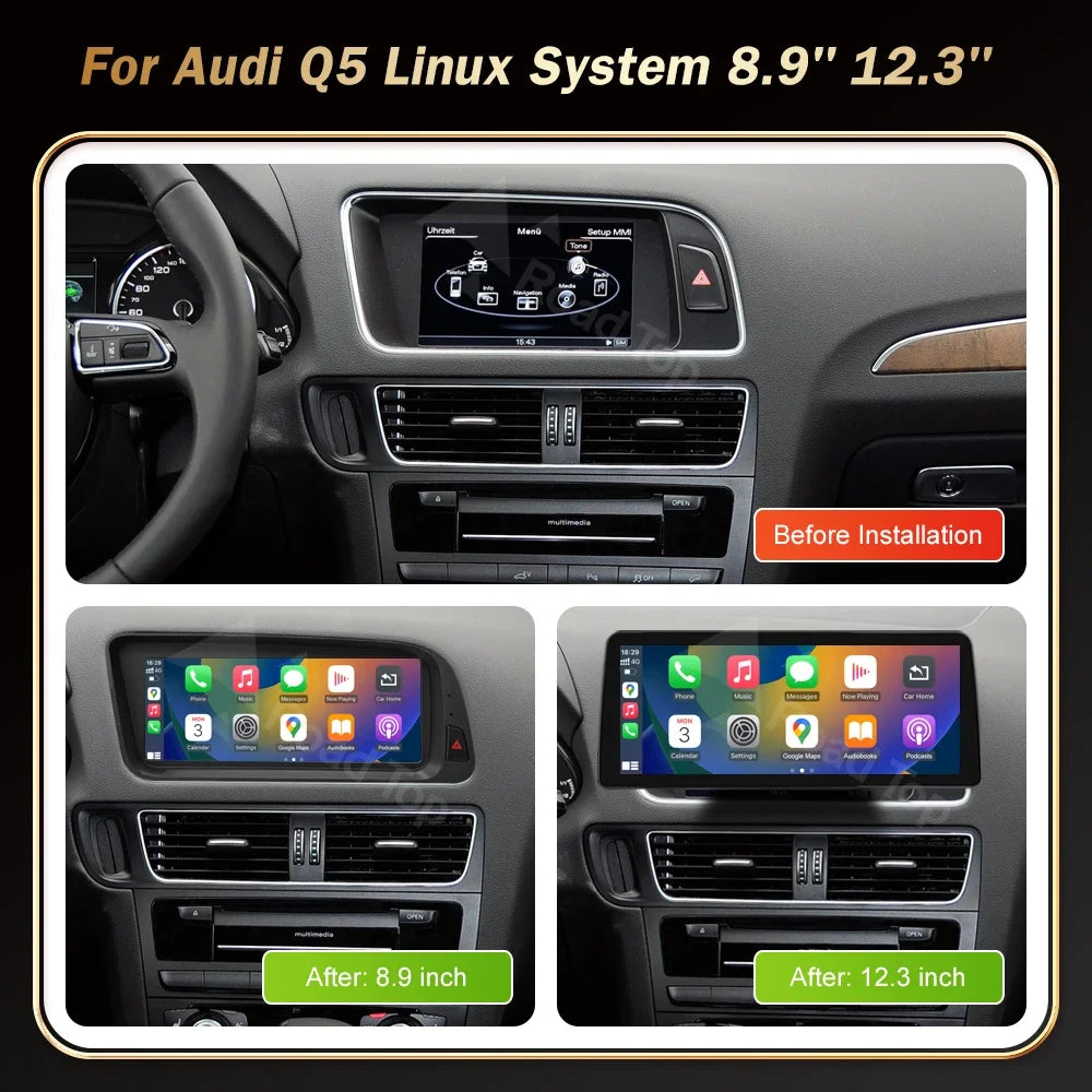 EU 12.3 RoadTop Wireless CarPlay Multimedia Ultra-thin Screen Android Auto For Audi Q5 200