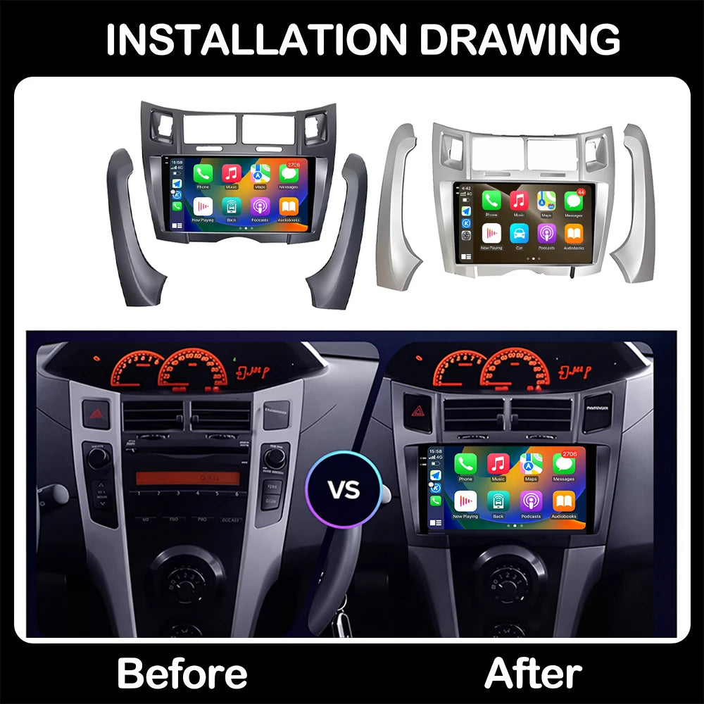 9 inch Android16 For Toyota Yaris 2 XP90 2005-2012 4G+WIFI Car Radio Multimedia Player Hea