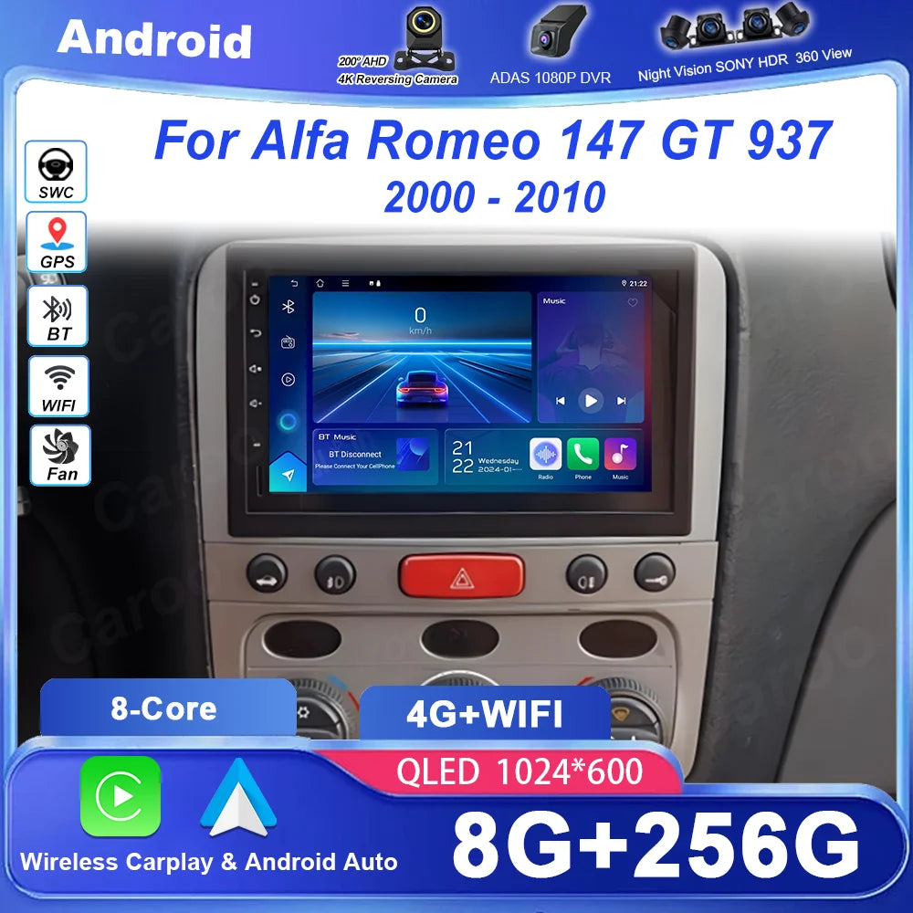 Android Auto Carplay Car Radio For Alfa Romeo 147 GT 937 2000-2010 Auto Multimedia Head un