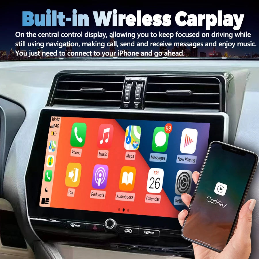 QLED Car Multimídia Player HU Auto Carplay BT 11.6inch Car Radio For Toyota Prado 2010-202