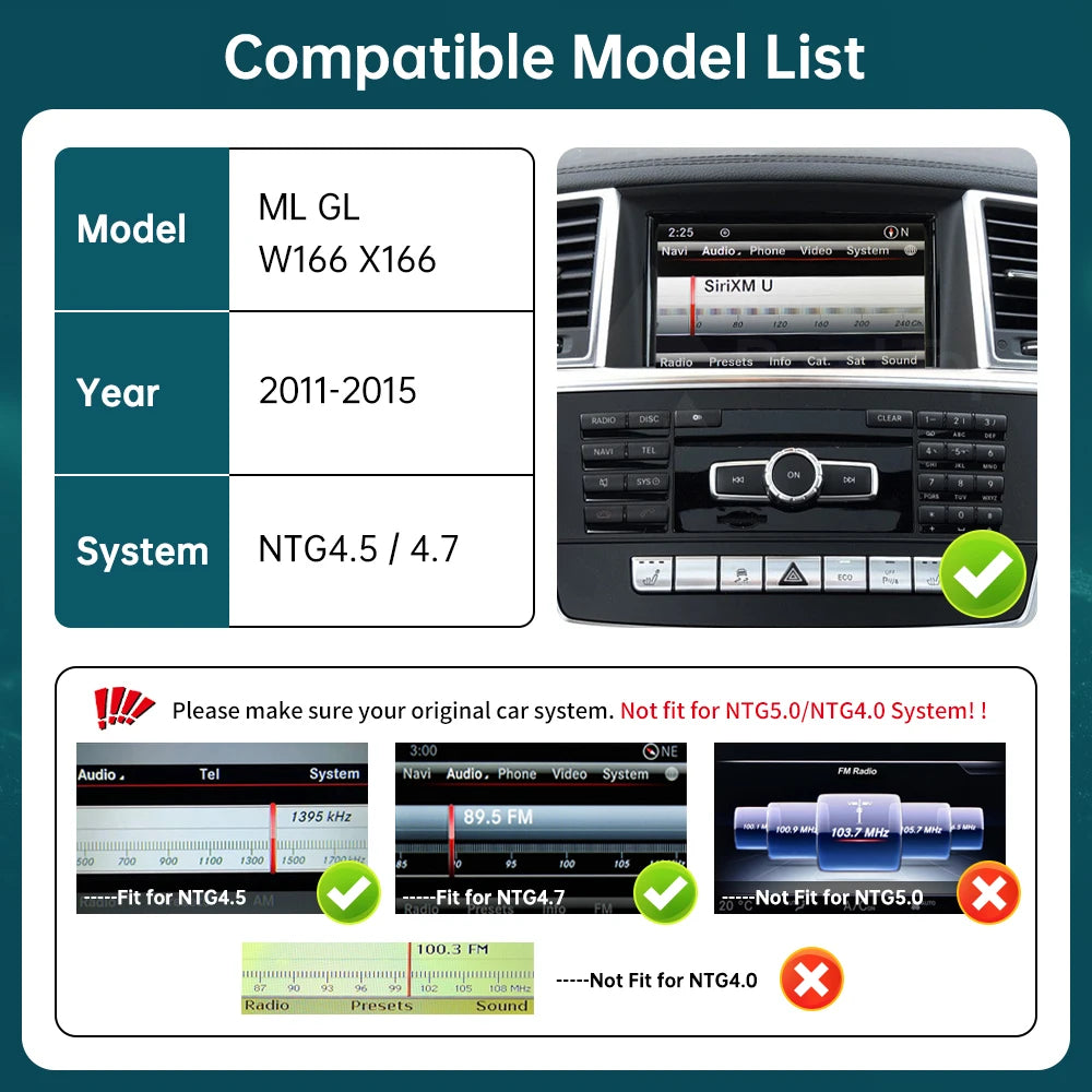 RoadTop Wireless CarPlay Module for Mercedes Benz ML GL W166 X166 2012-2015 NTG4.5 4.7, wi