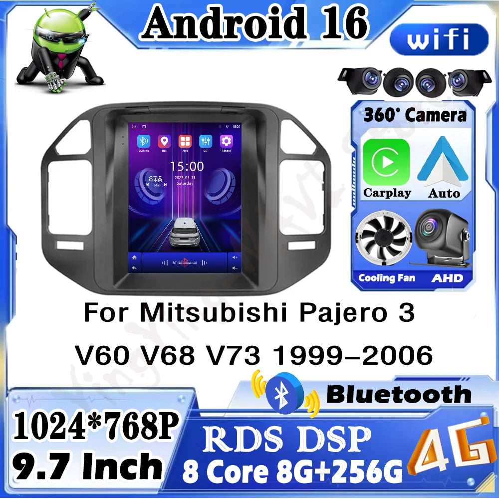 For Mitsubishi Pajero 3 V60 V68 V73 1999-2006 Android16 Auto Car Radio Wireless Carplay GP