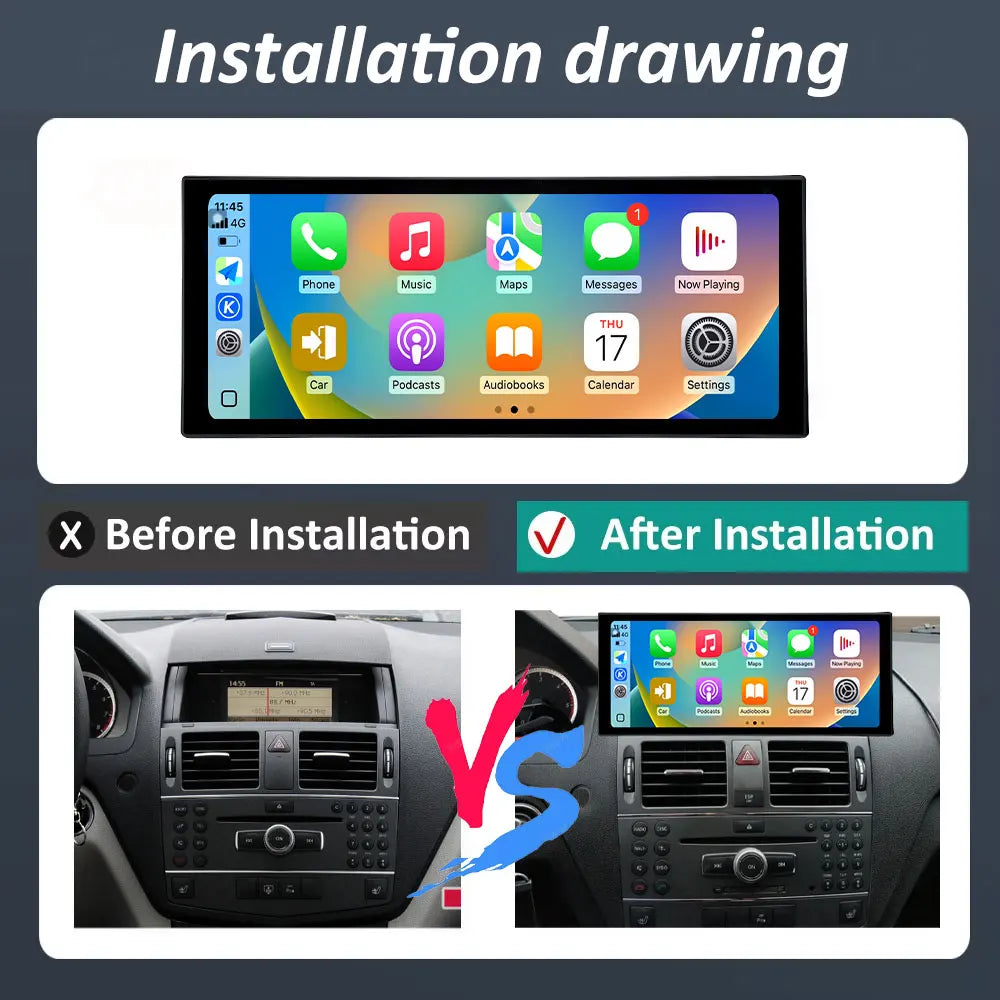 For BENZ C ALSS W204 2008 - 2010 Ultra-thin QLED Screen Multimedia video player car Androi