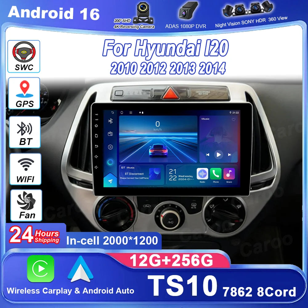 Android 16 Carplay Auto Multimedia Player Car Radio For Hyundai I20 2010 2012 2013 2014 DS