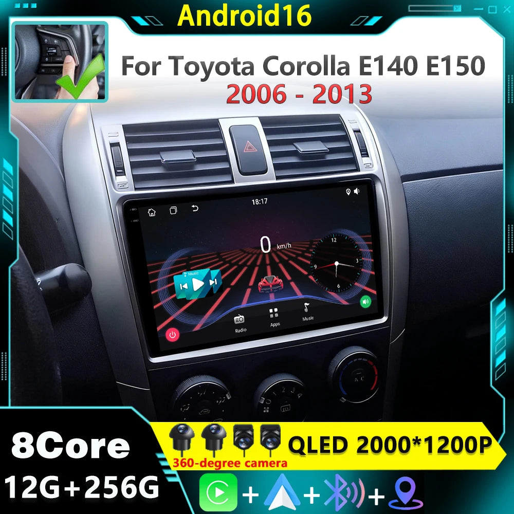 Android16 9" Car Radio For Toyota Corolla E140 E150 2006 2007 2008 2009 2010-2013 Carplay