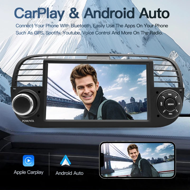 SZLELV Car Radio Android Carplay Auto Audio For FIAT 500 Abarth 2 Din GPS Multimedia Video