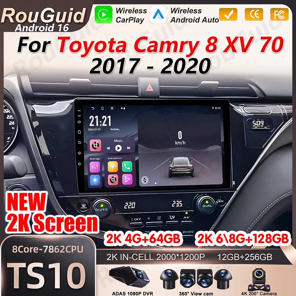 Android 16 Car Radio Auto For Toyota Camry 8 XV 70 2017 2018 2019 2020 Video Multimedia Pl | AUTOKITSHOP