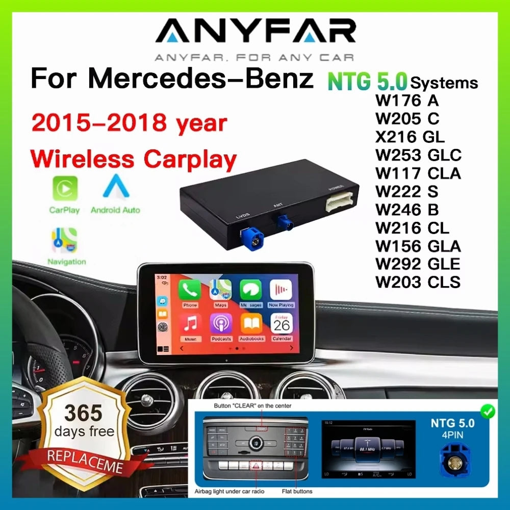 ANYFAR Wireless Carplay Android Auto Module For Mercedes NTG5.0 W176 W205 A B C CL GLS GLA | AUTOKITSHOP