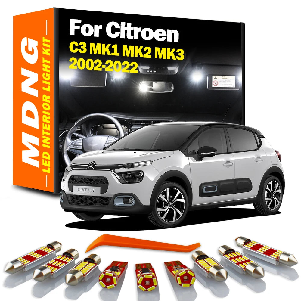 LED Interior Light Kit for Citroen C3 MK1 MK2 MK3 2004 - 2018 - Canbus Dome Map Door Trunk Bulbs | AUTOKITSHOP