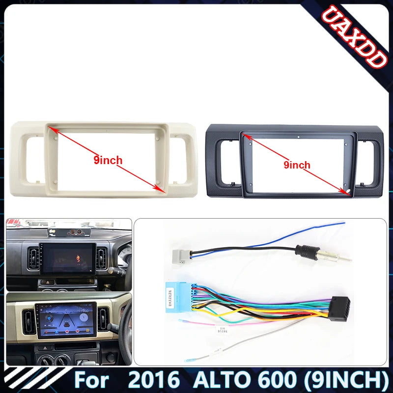 Car Radio Fascia Frame For SUZUKI 2016 ALTO 600 9 inch Stereo Panel Wire Harness Power Cab