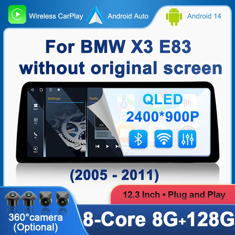 12.3" 2400*900 Android 14 For BMW X3 E83 Car Stereo Radio Wireless Carplay Android Auto 4G