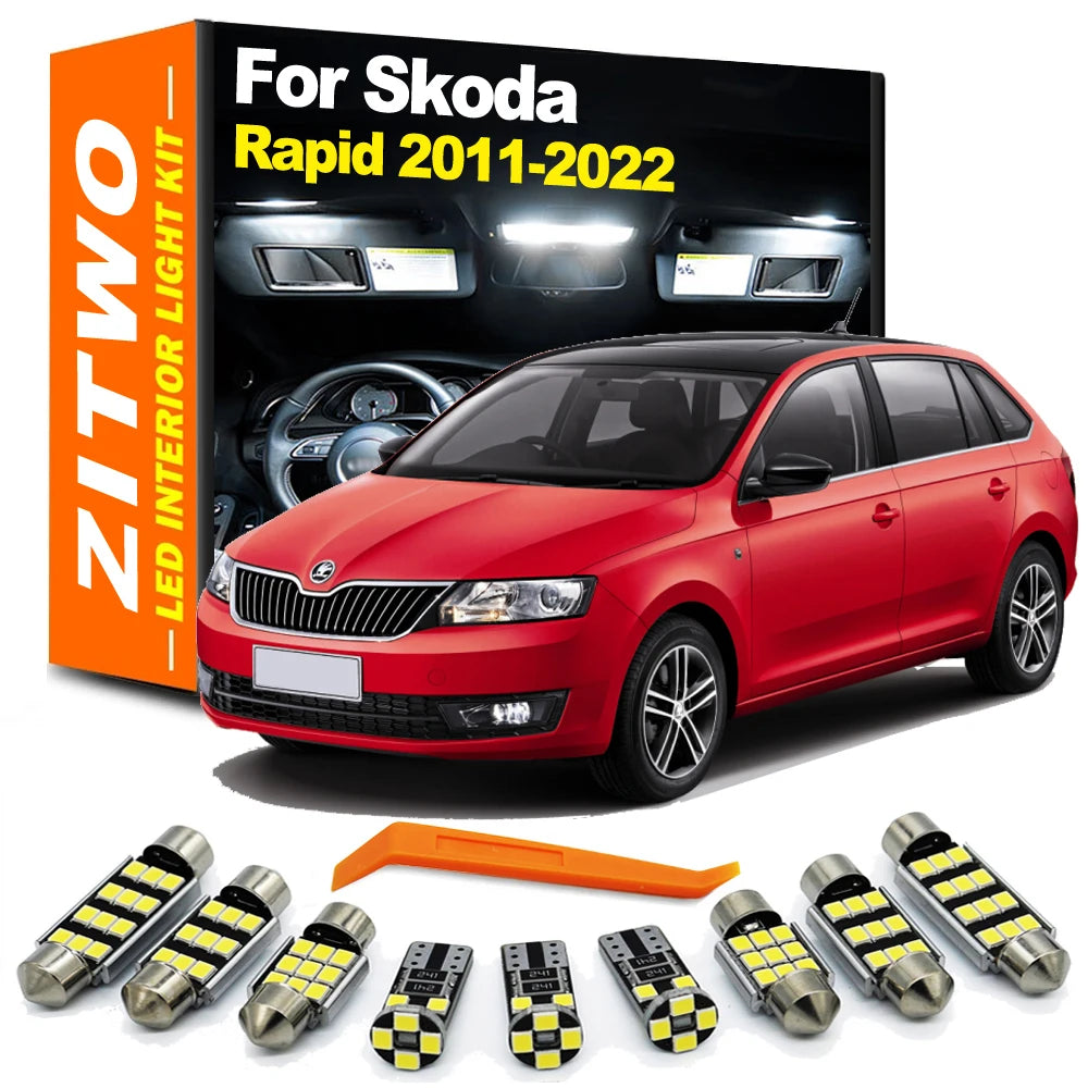 ZITWO 10Pcs LED Interior Dome Map Light Bulb Kit For Skoda Rapid NH1 NH3 NA2 Saloon Spaceback 2011 2012-2018 2019 2020 2021 2022
