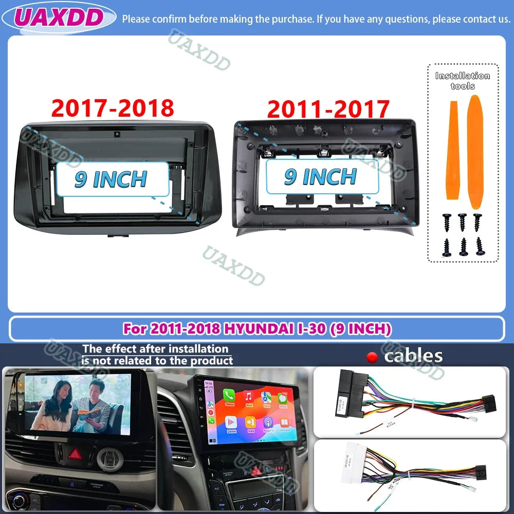 For 2011-2018 Hyundai I-30 9inch 2 Din Car stereo radio Android frame panel fascia cable v