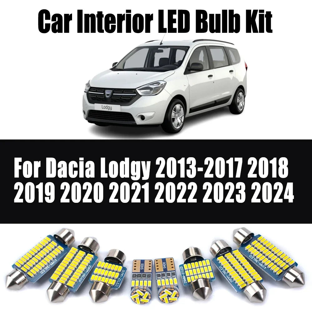 11-Piece LED Interior Light Kit for Dacia Lodgy 2013-2022 - Canbus Dome Map Door Trunk Bulbs | AUTOKITSHOP