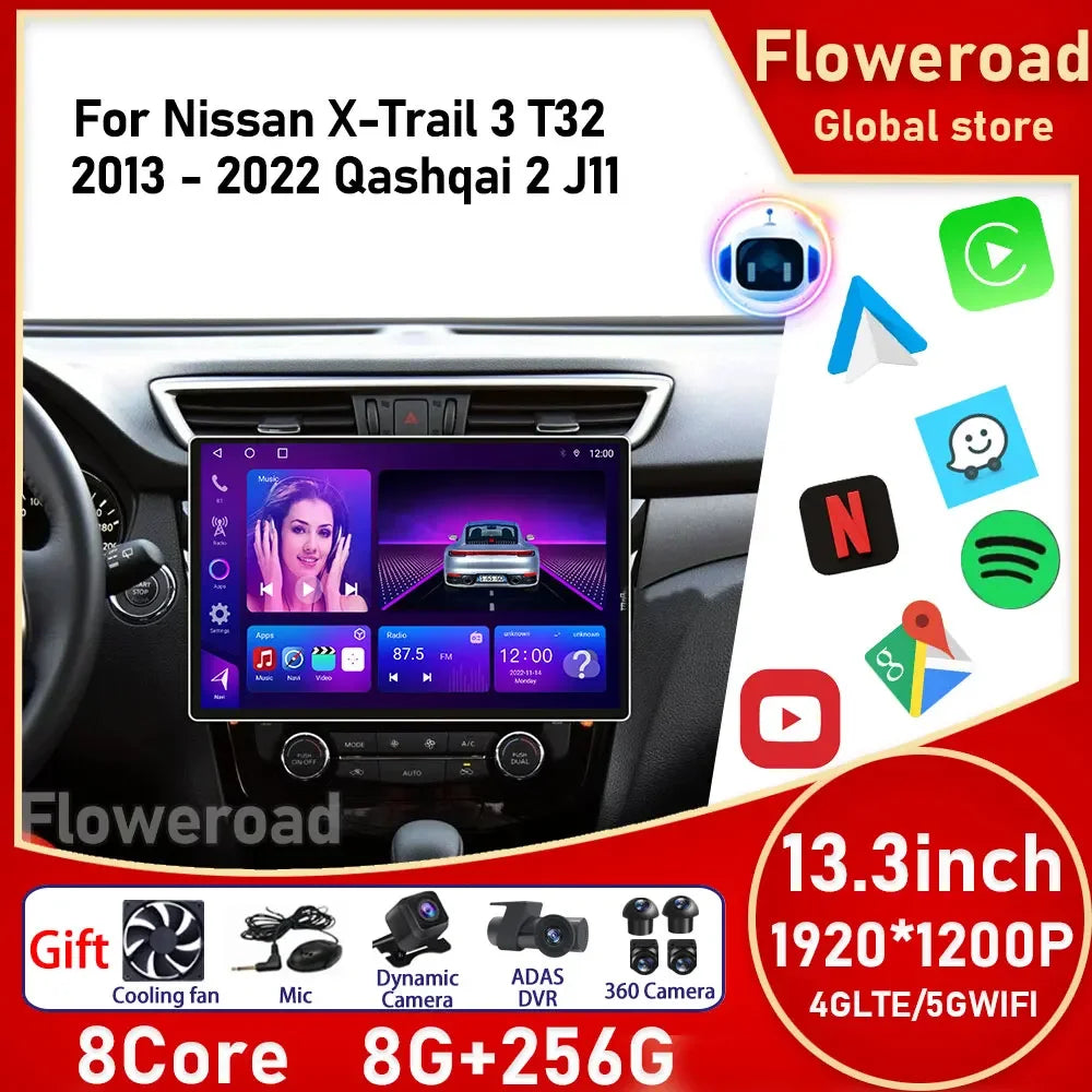 13.3 inch 2K Carplay Screen Multimedia Video Player For Nissan X-Trail xtrail X 2013-2022  | AUTOKITSHOP