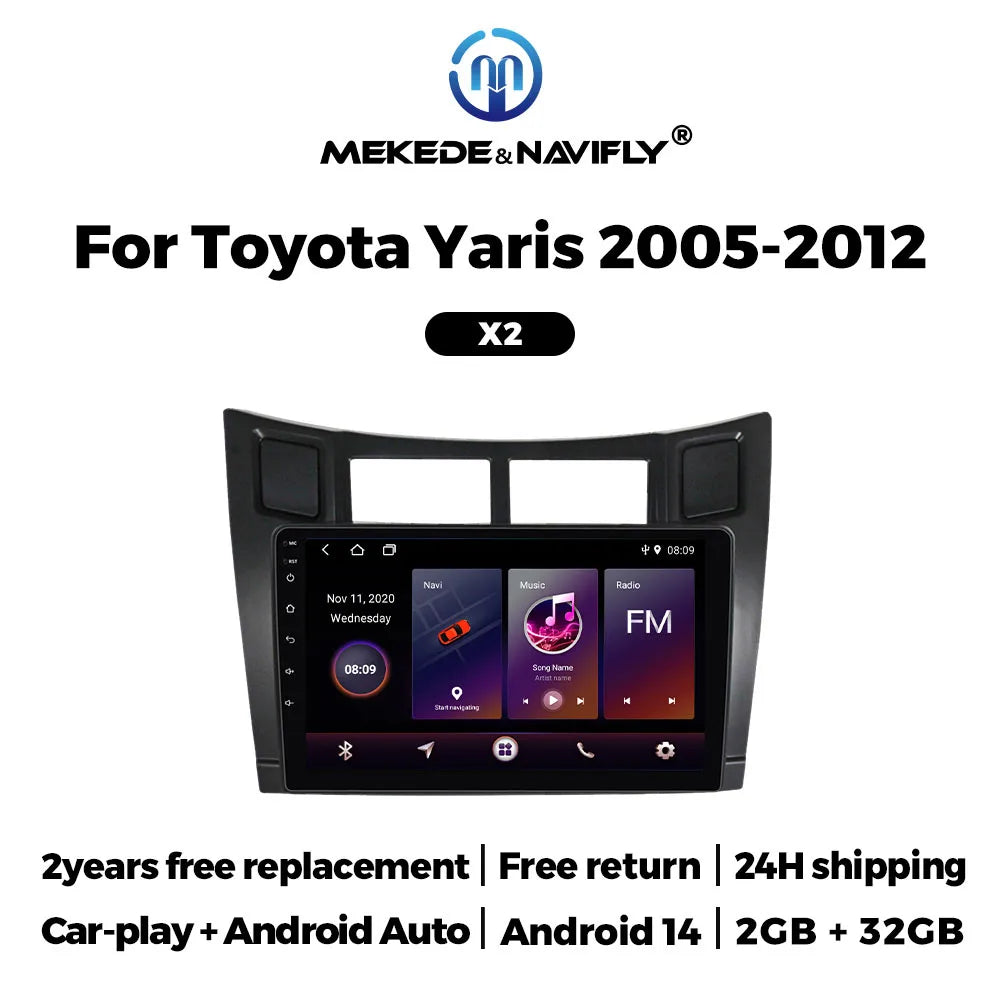 Android 14 Car Radio for Toyota Yaris XP90 2007 2005 -2012 Wireless Carplay Auto Multimedi | AUTOKITSHOP