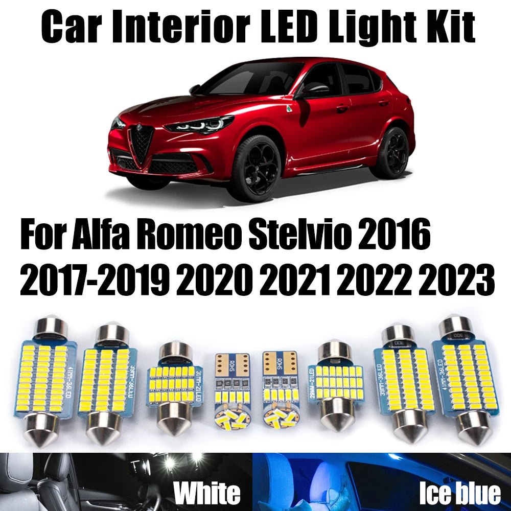 11-Piece LED Interior Light Kit for Alfa Romeo Stelvio 2016- 2019 - Canbus Dome Map Door Trunk Bulbs | AUTOKITSHOP