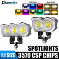 2/3 Lens Motorcycle LED Spotlight Headlight Flash Strobe Light 2 Lens Hi/Low Beam Driving
