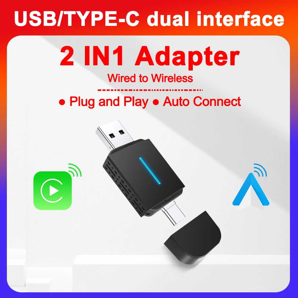 2In1 DongleAndroid Auto Wireless Carplay USB Bluetooth Wifi Plug and Play Type-c For Audi