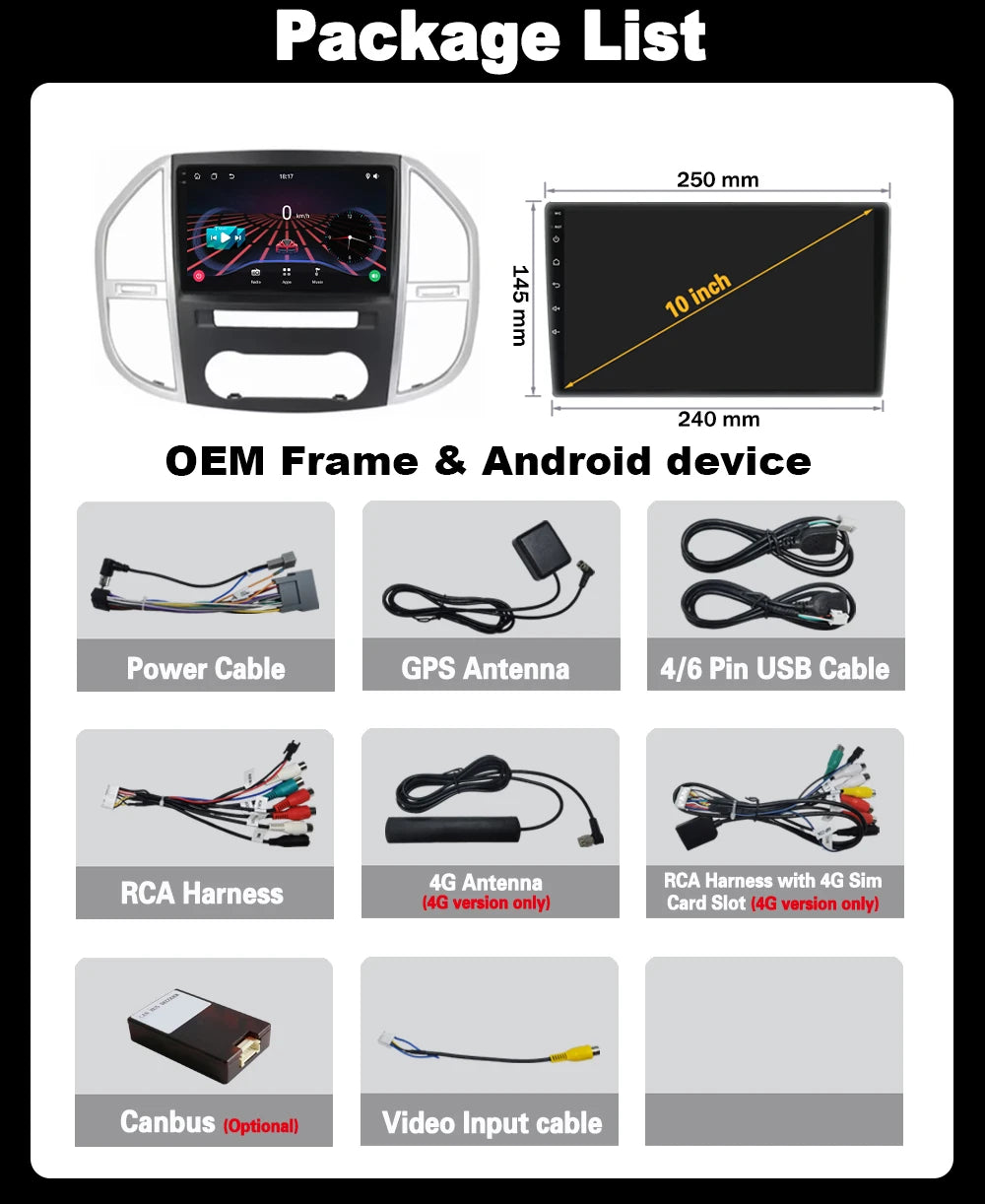 Car Radio Android 16 4G+WIFI Carplay For Mercedes Benz Vito 3 W447 2014-2020 Car Multimedi
