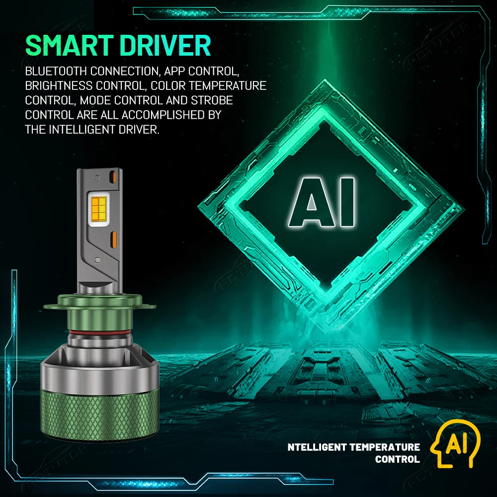 18800000LM H7 LED Headlight Bluetooth APP Control Color 3000K-8000K Smart LED Chip High Po