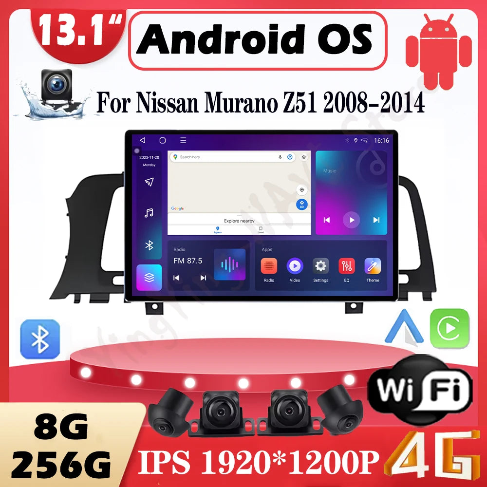 For Nissan Murano Z51 2008-2014 Car Radio Multimedia Player Android Auto Wireless CarPlay