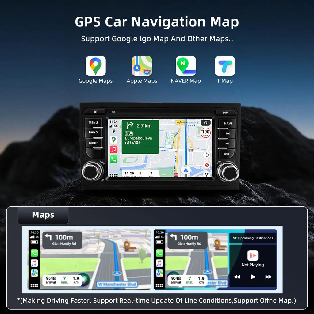 7 Inch Wireless CarPlay Android Multimedia Radio Display with GPS Antenna for Audi A4 B6 2
