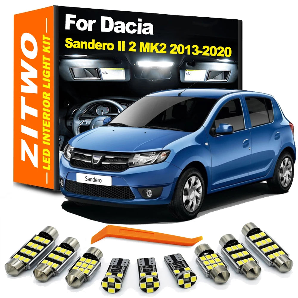 ZITWO 9Pcs LED Bulb Interior Dome Map Reading Trunk Light Kit For Dacia Sandero II 2 MK2 2013 2014 2015 2016 2017 2018 2019 2020
