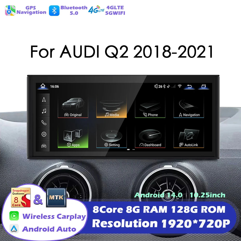 Android 14 Radio For Audi Q2 2018 2019 2020 - 2021 Car Multimedia Player Navigation GPS St
