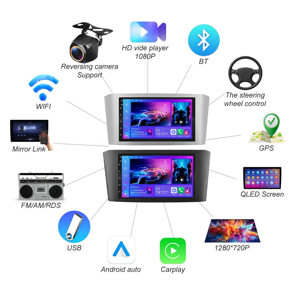 Car Radio Android 16 For Toyota Avensis T25 2002-2008 Carplay Navigation Gps Stereo Androi | AUTOKITSHOP