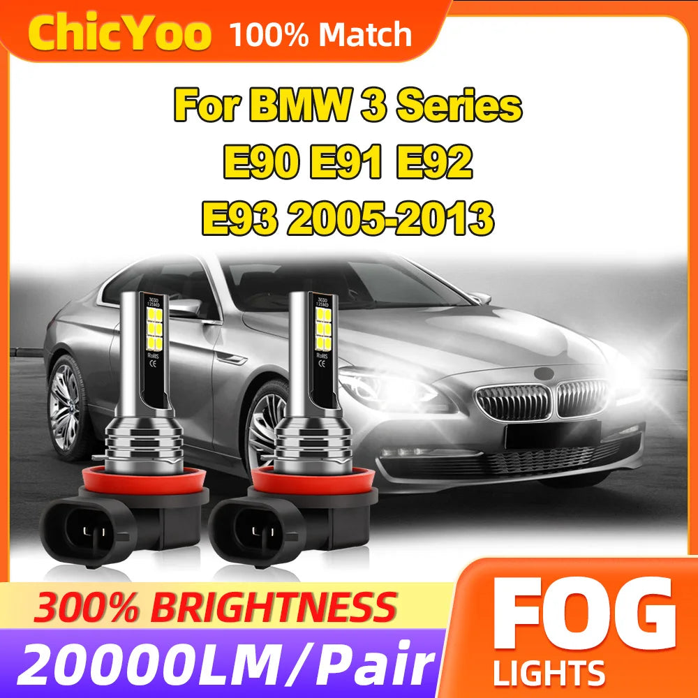 20000LM Fog Lights 60W Canbus No Error LED Fog Lamps 12V 6000K White For BMW 3 Series E90