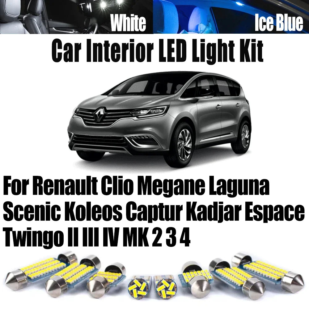 LED Interior Light Kit for Renault Clio Megane Laguna Scenic Koleos Captur Kadjar Espace Twingo II III IV MK 2 3 4 LE...
