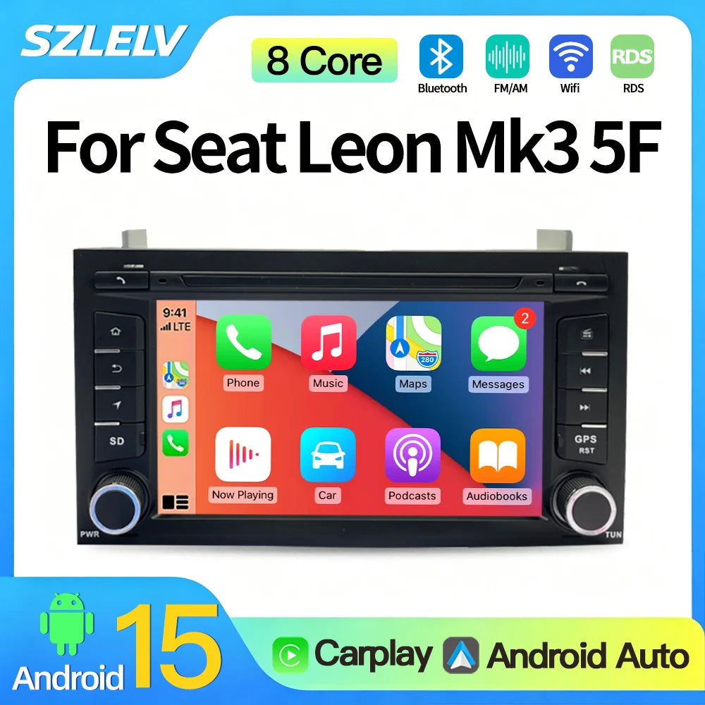 SZLELV Wireless CarPlay Android Auto Car Radio For Seat Leon Mk3 5F 2012-2018 Multimedia R