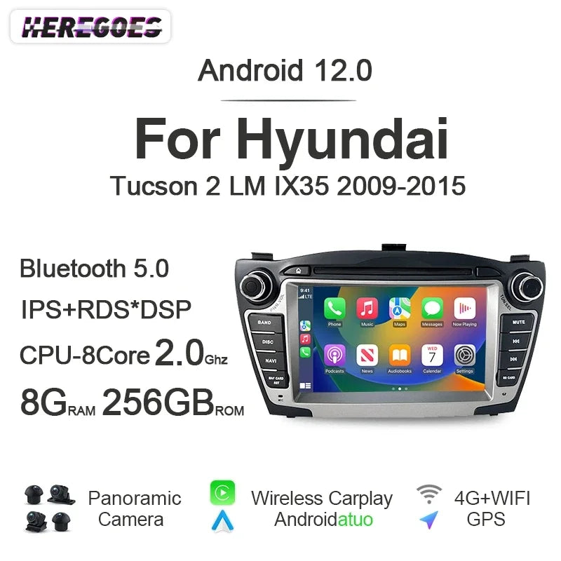 12.3" Android 12 Car Radio GPS Navigation for Hyundai Tucson IX35 2009-2015 - 8G+256G Carplay Bluetooth 4G LTE WiFi