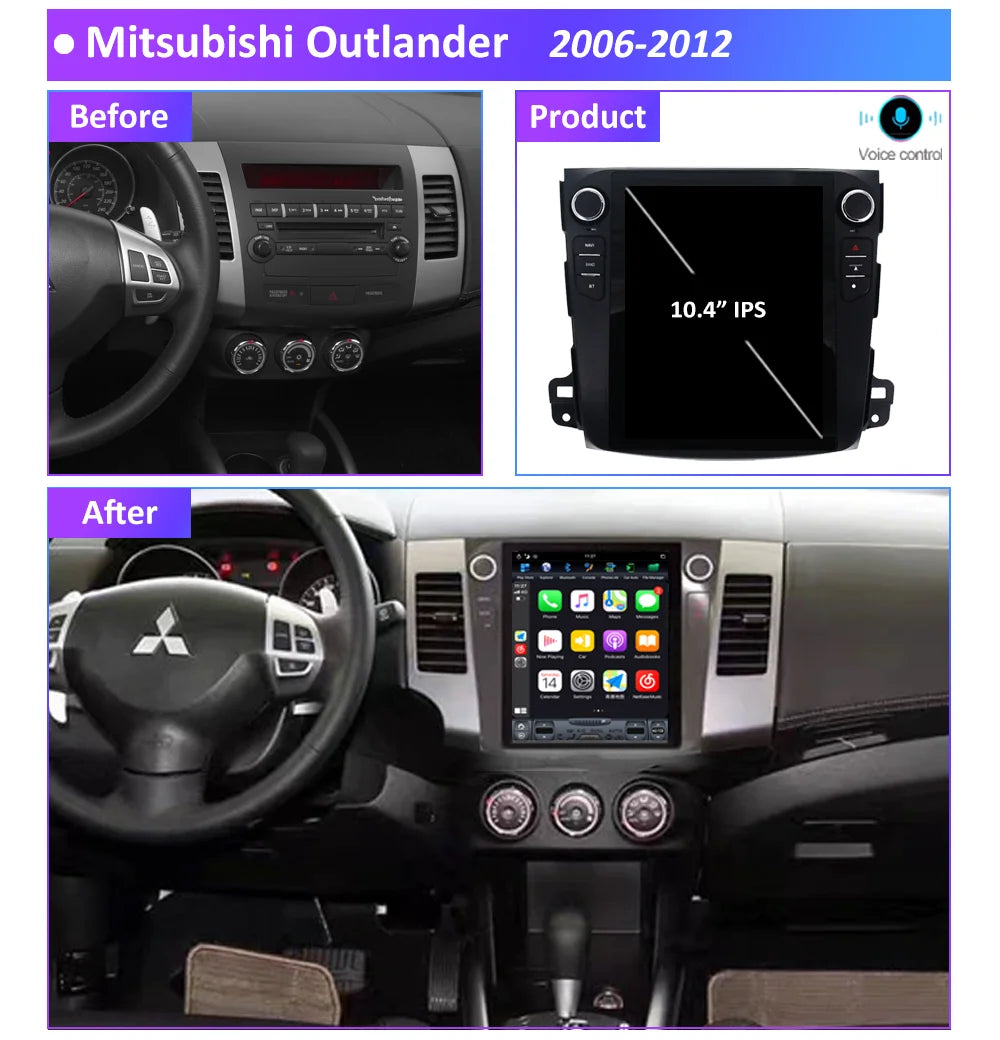 Carplay Android 13 Qualcomm 665 For Mitsubishi Outlander 2006-2012 Tesla Screen Car GPS Na