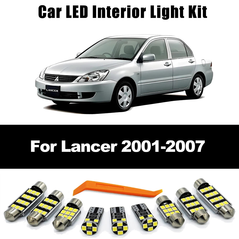 ZITWO 10Pcs Car Reading Bulb For Mitsubishi Lancer 2001 2002 2003 2004 2005 2006 2007 LED Interior Dome Map Trunk Light Kit