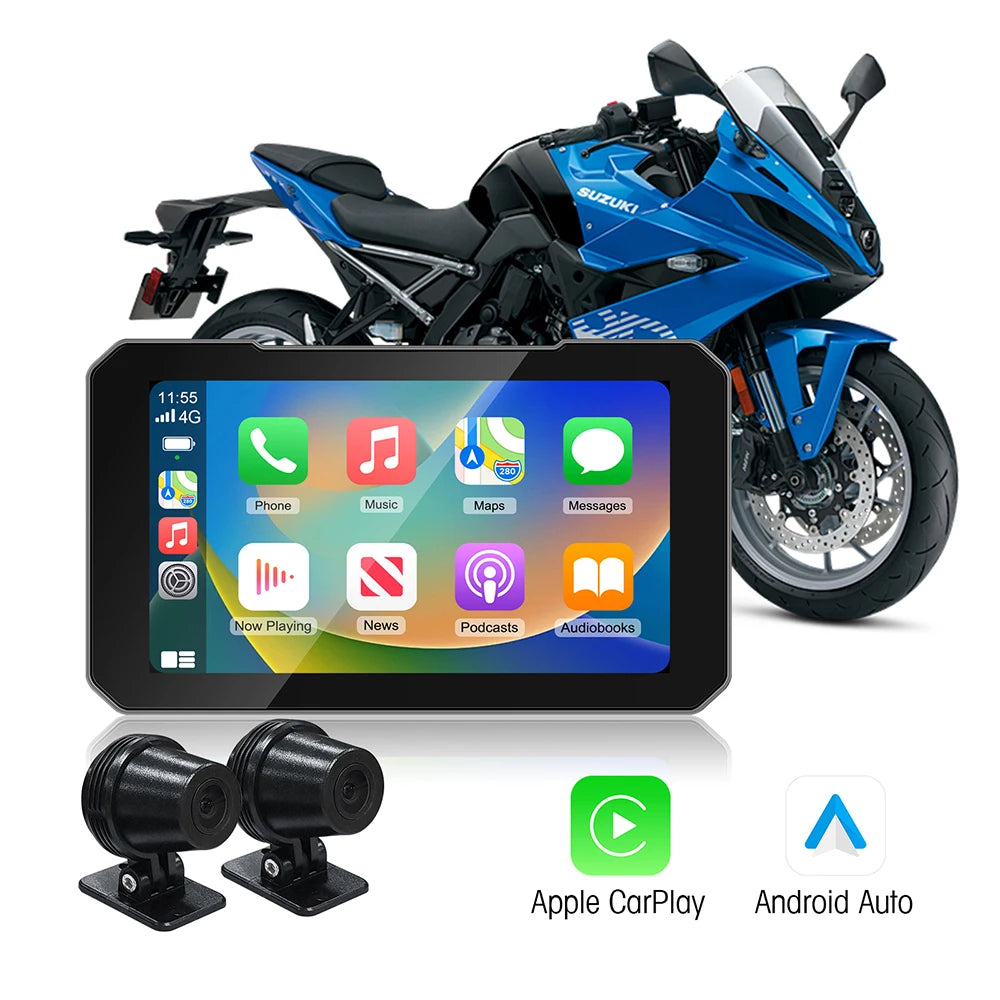 Portable 5 inch IP67 Waterproof Motorcycle GPS Navigation Wireless Carplay Android Auto DV | AUTOKITSHOP